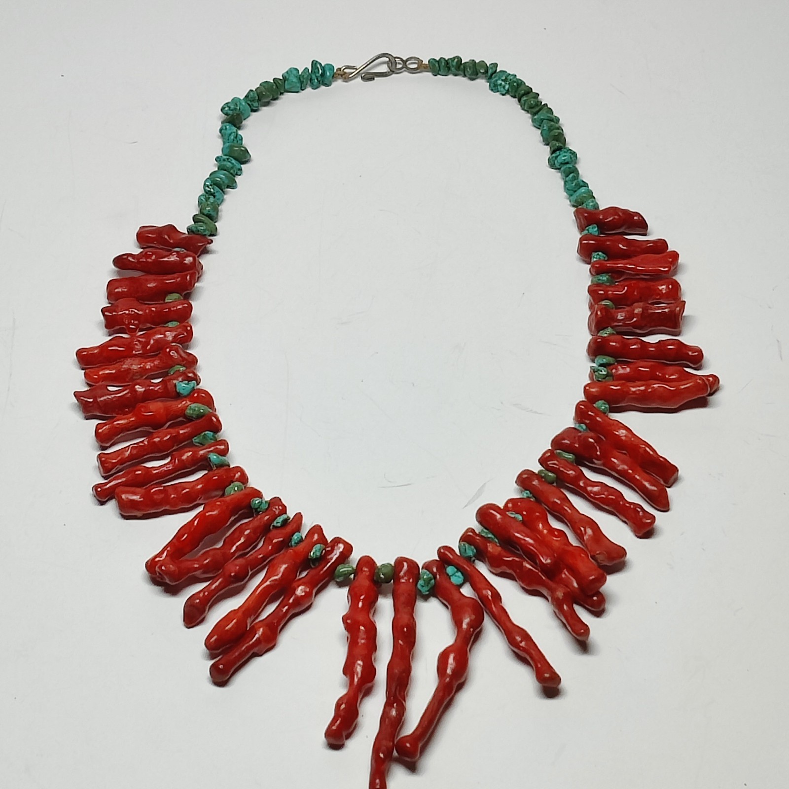Graduated Red Branch Coral And Turquoise Vintage Handmade Necklace