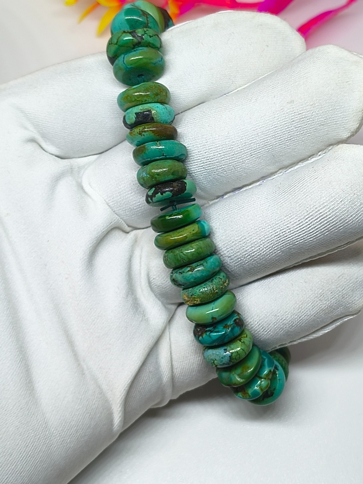 Turquoise Stretchable Bracelet-High Quality Rondelle Shape Beads