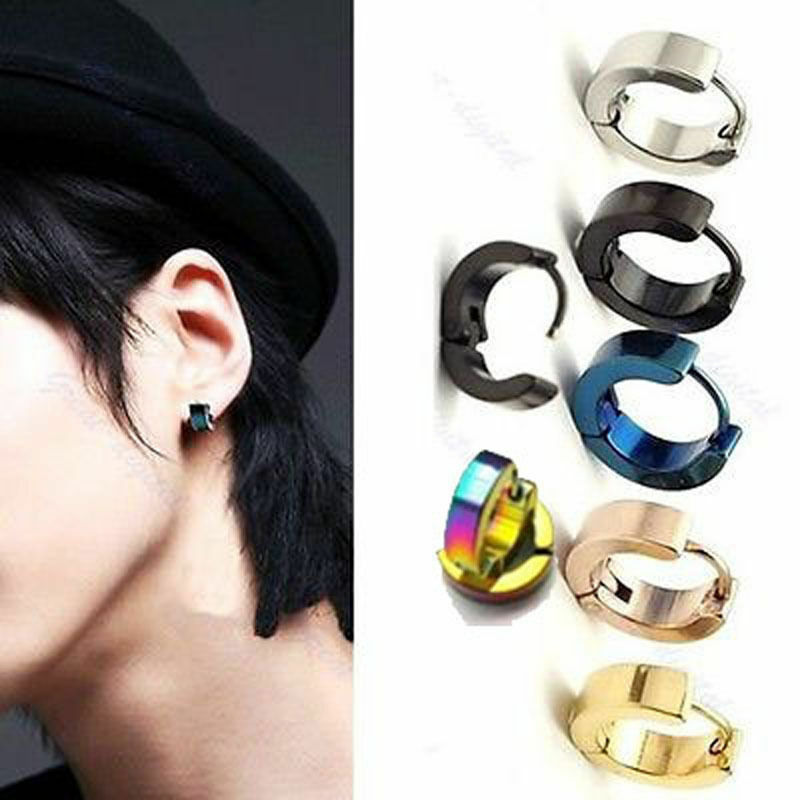 1 Pairs Women’s Men’s Punk Stainless Steel Hoop Loop Huggie Ear Stud Earrings