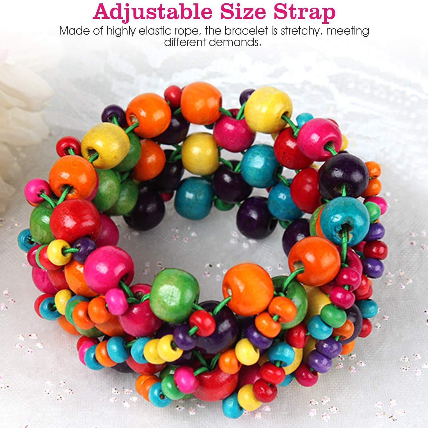 Women’s Fashion Retro Colorful Bracelet Wood Bead Bright Bohemian
