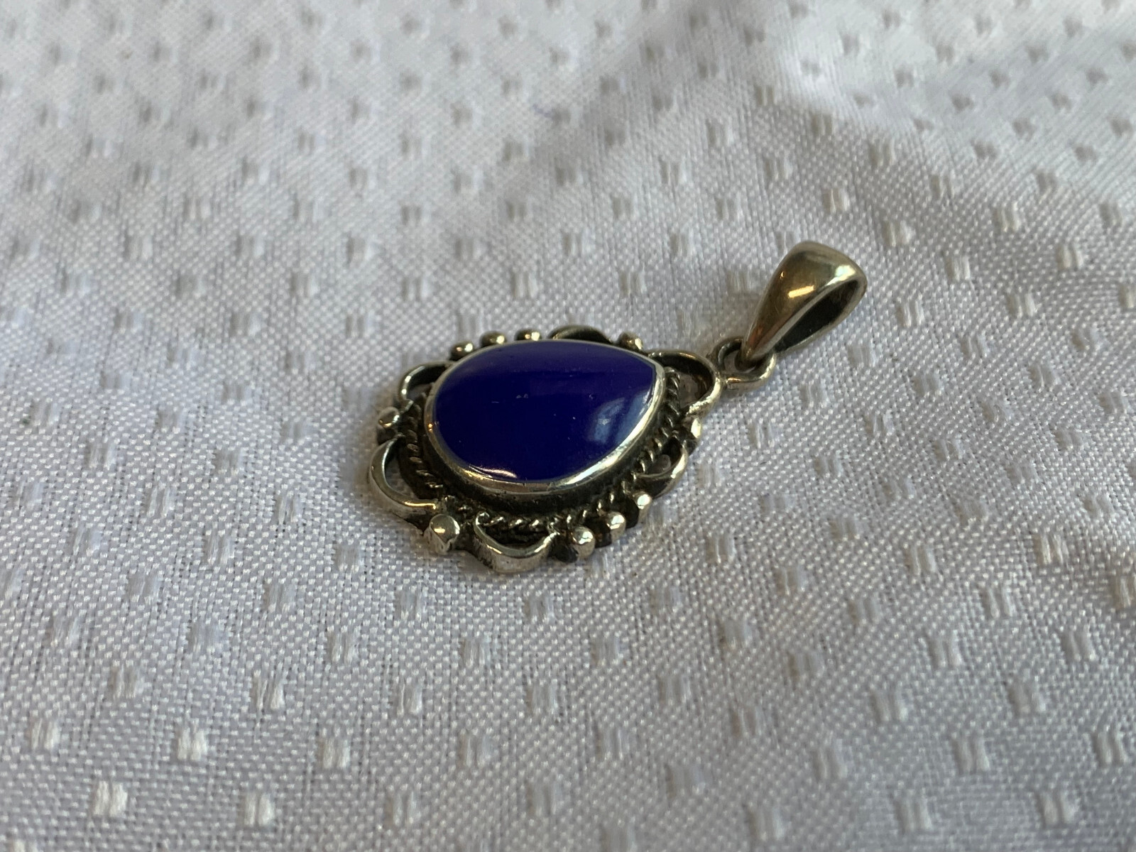 Sterling Silver Pendant 3.59g Fine Jewelry Blue Teardrop Color Stone Bezel