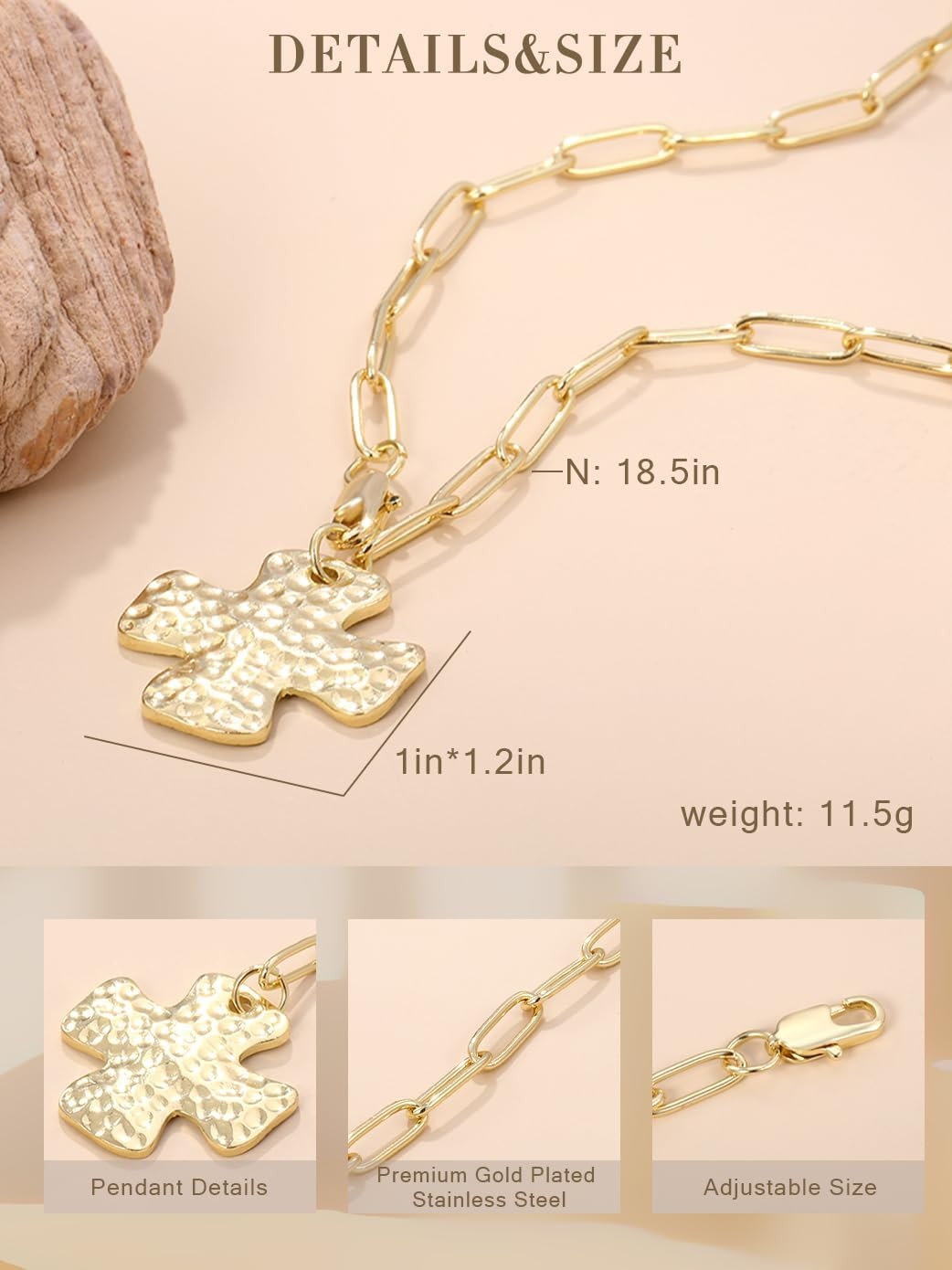 Cross Necklace for Women Non Tarnish Hypoallergenic 14K Gold Plated Chunky Gold