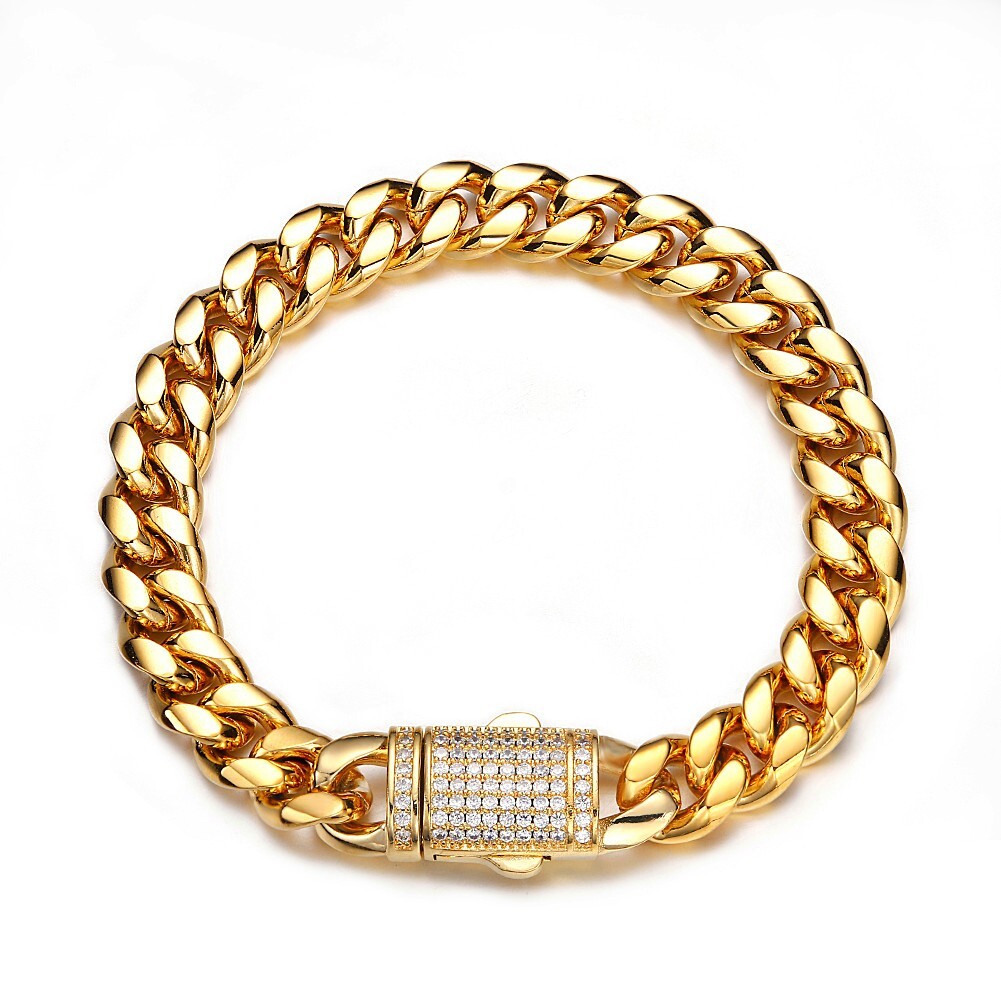6/10/14mm Wide Men Women Miami Cuban Link Chain Necklace with Rhinestone Buckle