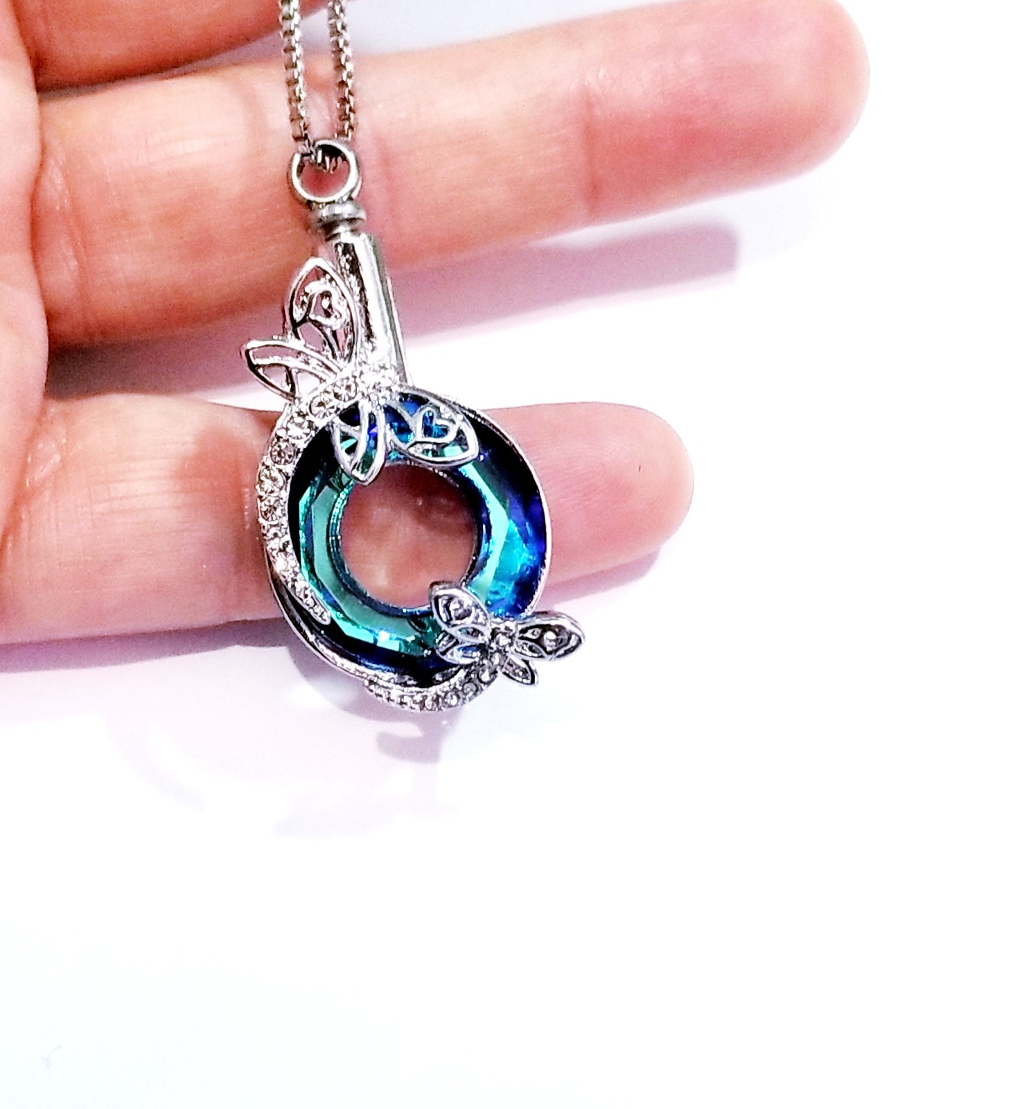 Silver Tone Urn Cremation Memorial Necklace Dragonfly Pendant for Ashes