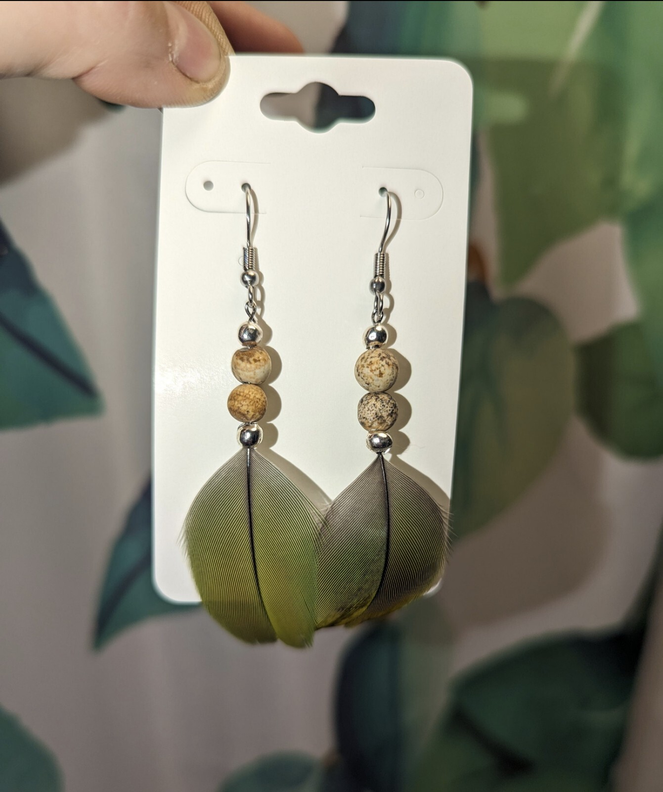 Macaw Parrot Feather Earrings Naturally Sourced- Noe Harm Farm Animal Sanctuary