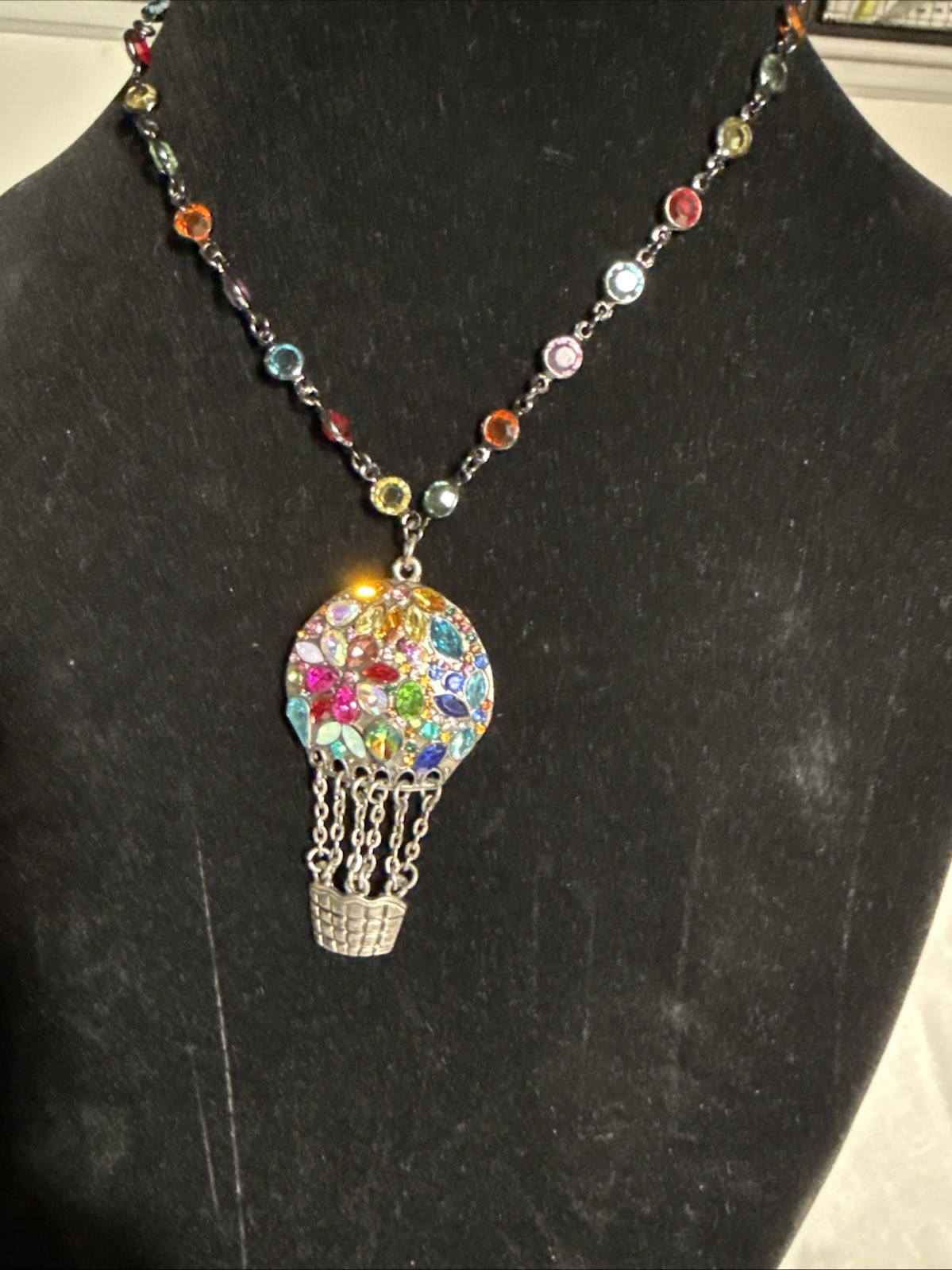 16in Necklace W 2 In Extender. Multi Color Rhinestones W Hot Balloon Pendent New