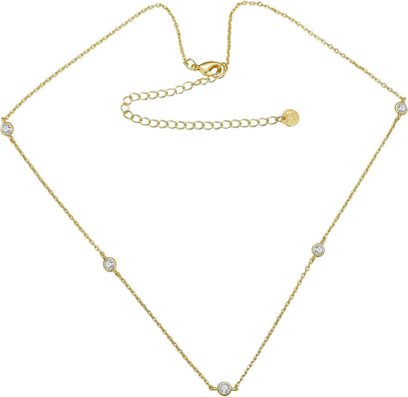 14K White/Yellow Gold Plated Station Necklace | Simulated Diamond BTY Da