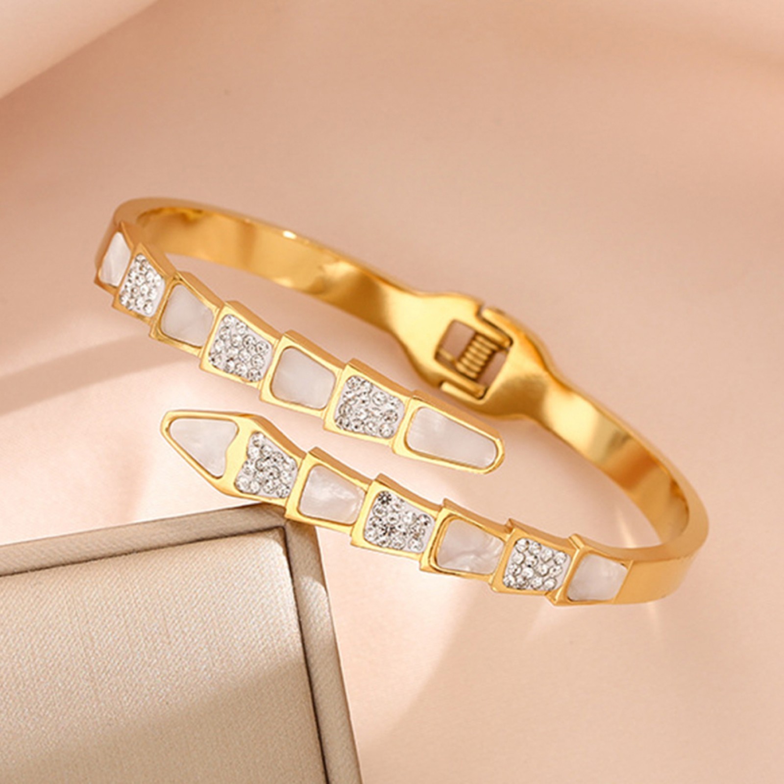 Designs & You Gold Snake Wraparound Bracelet MOP Crystal Stainless Steel