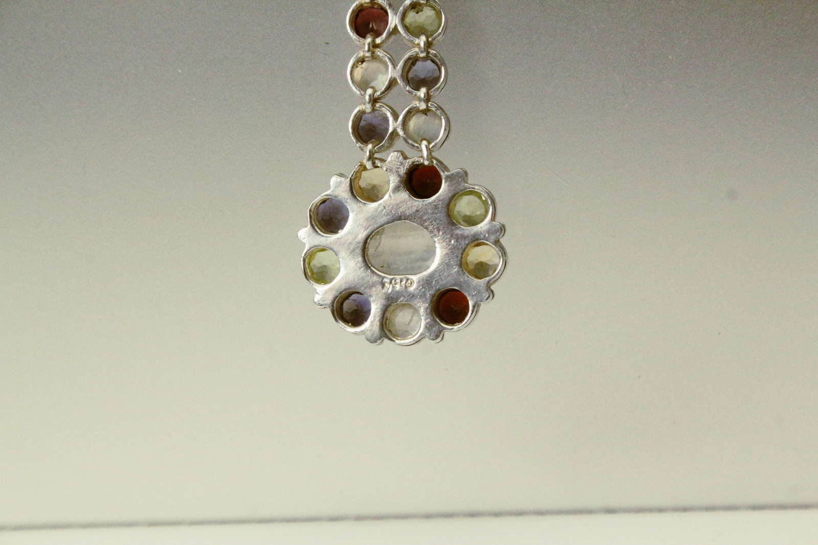 Multi-Gemstone 925 Sterling Silver Long Pendant 13.3 grams (PEN9855)