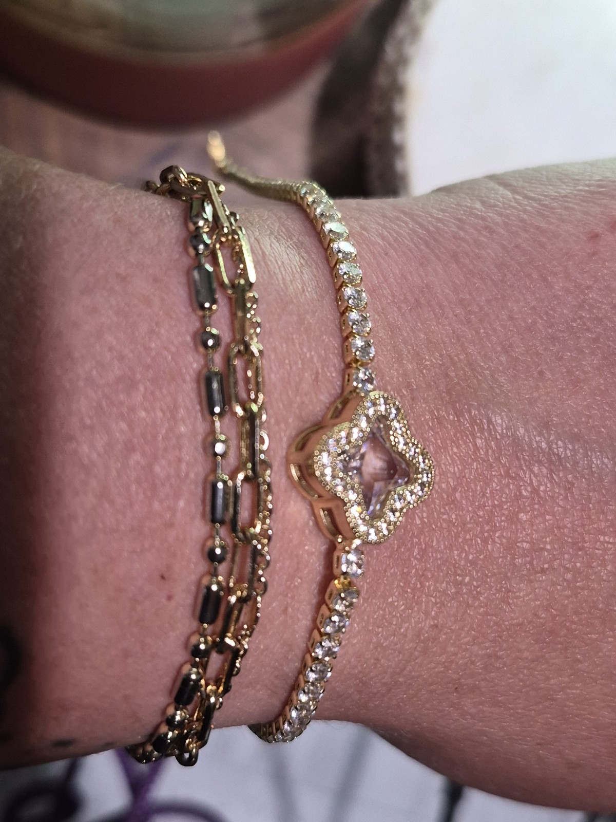 7in Tennis Bracelet With Cz Clover Gold Filled