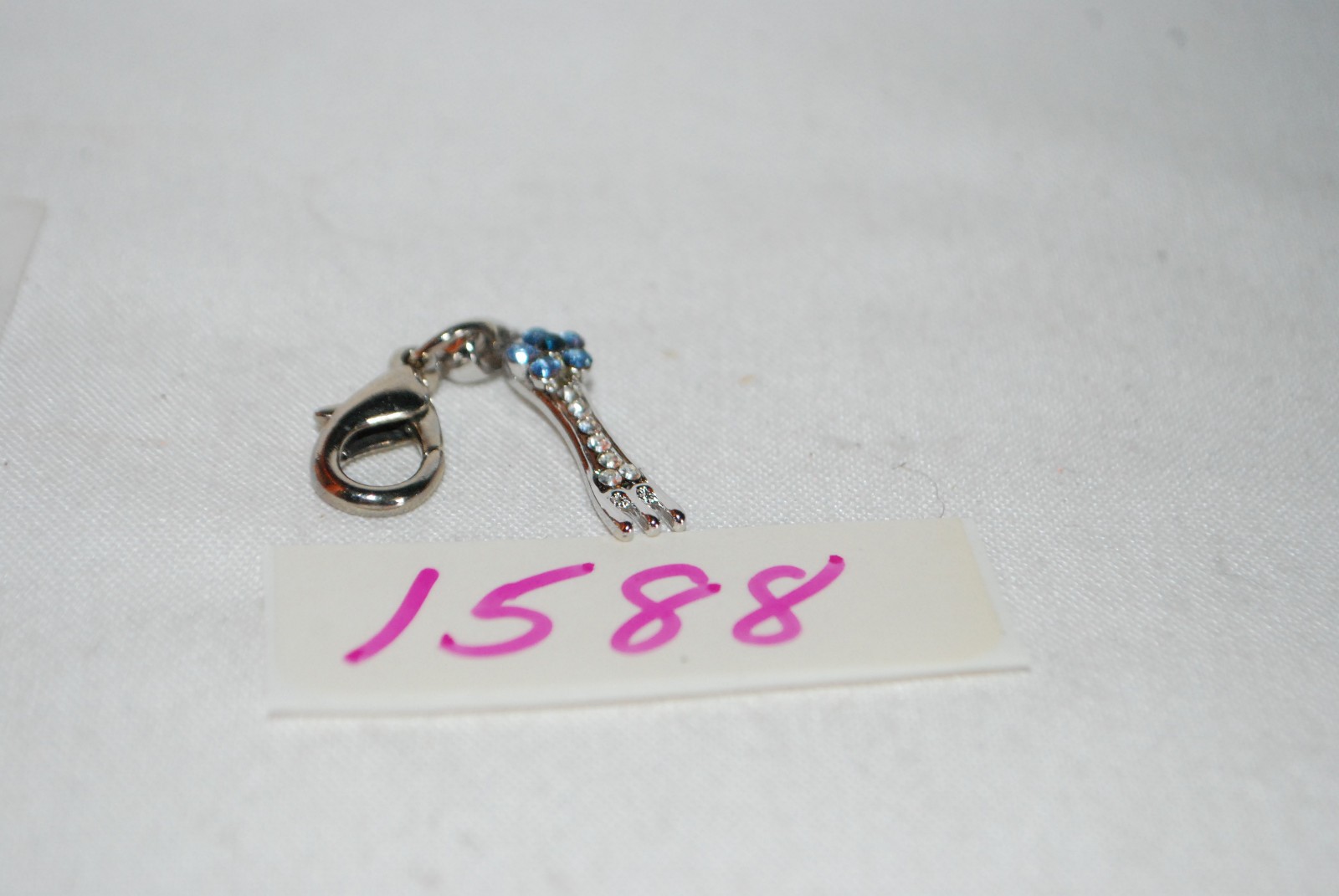 fork charm blue stones silver tone lobster hook dangle charm bracelet