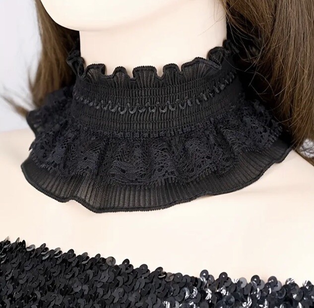 Fashion Ladies Women’s, Kid’s Black tule Ruffle LACE Chakor Necklace party