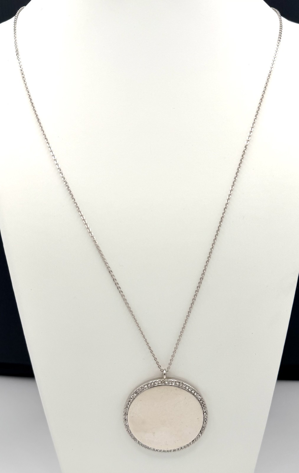 Vince Camuto Silver Tone Pave Crystal Disc Pendant Necklace 34″ NWT