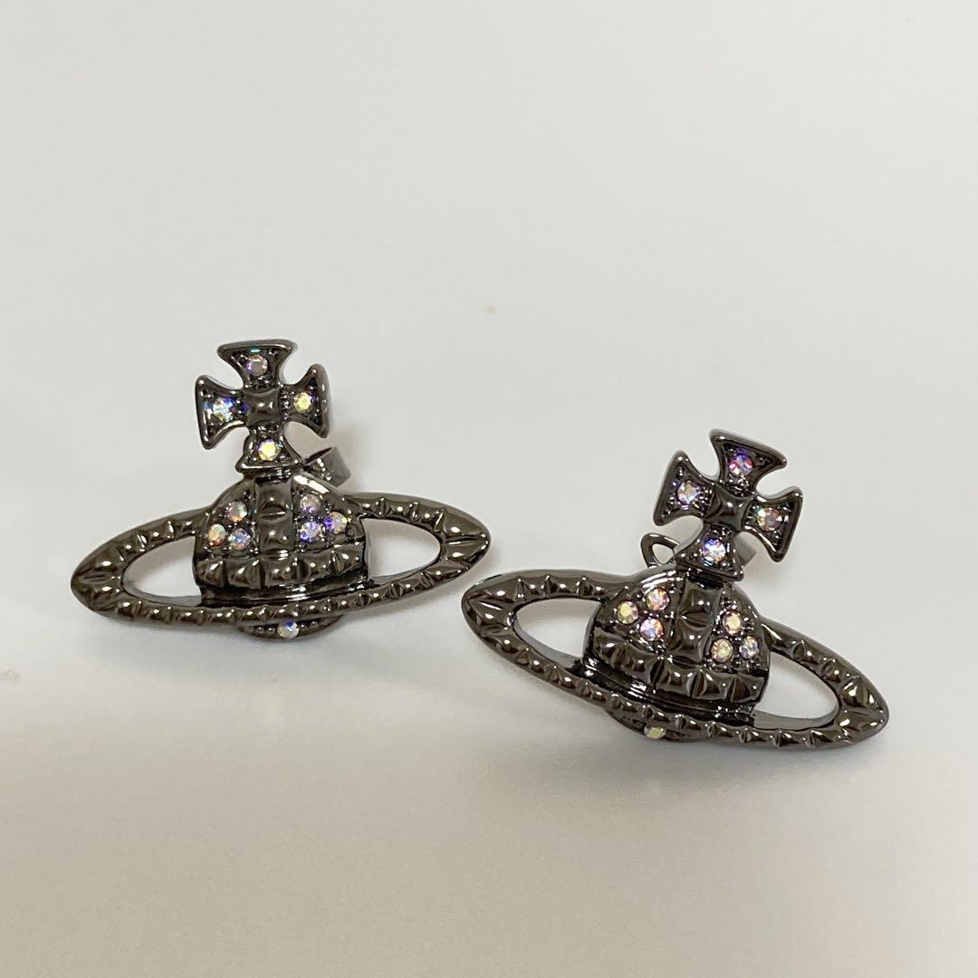 Vivienne Westwood Earrings Pierce Orb gunmetal rhinestone w/drawstring [EJ144