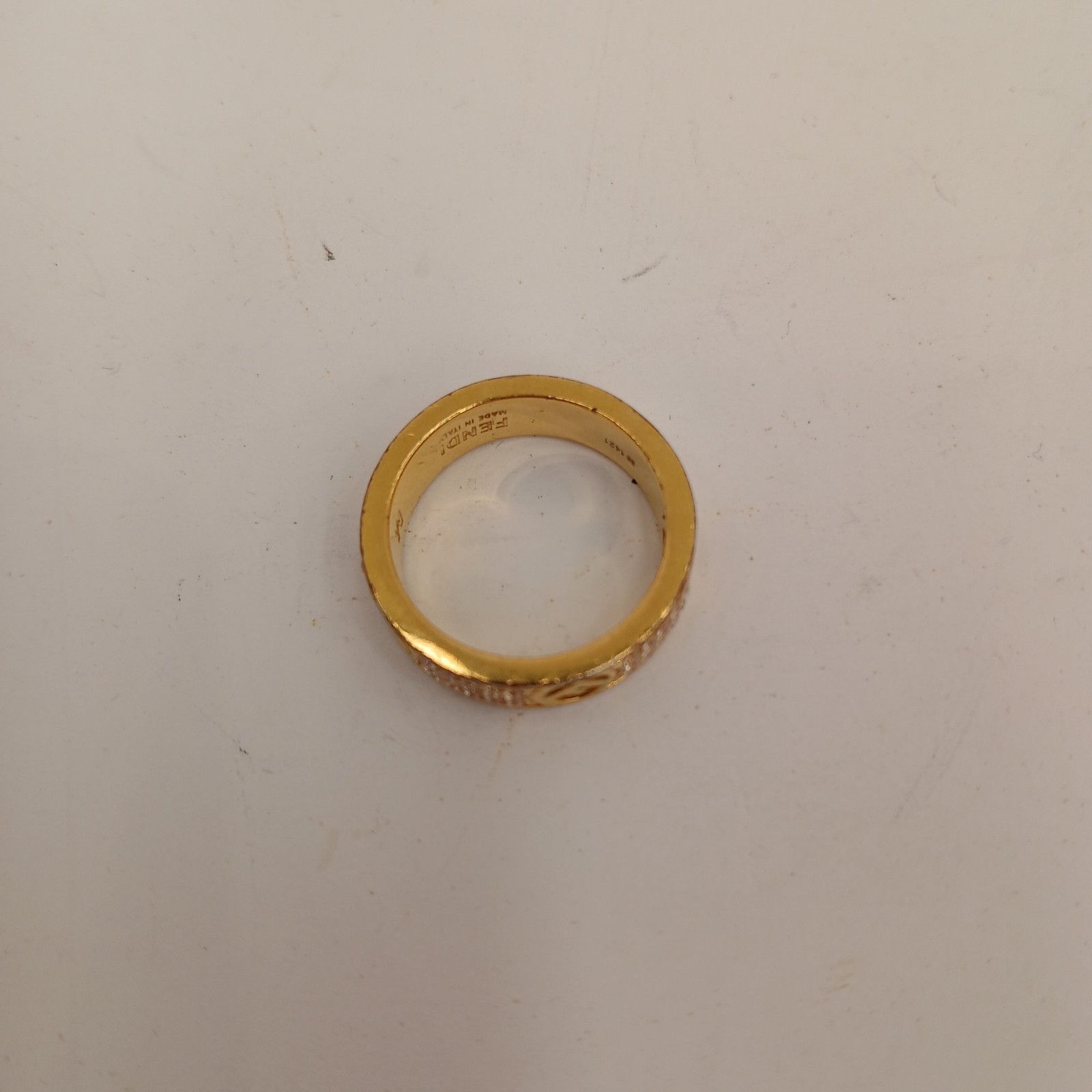 Fendi Designer Ring Gold Plated Size O Crystal Italian Authentic Preloved