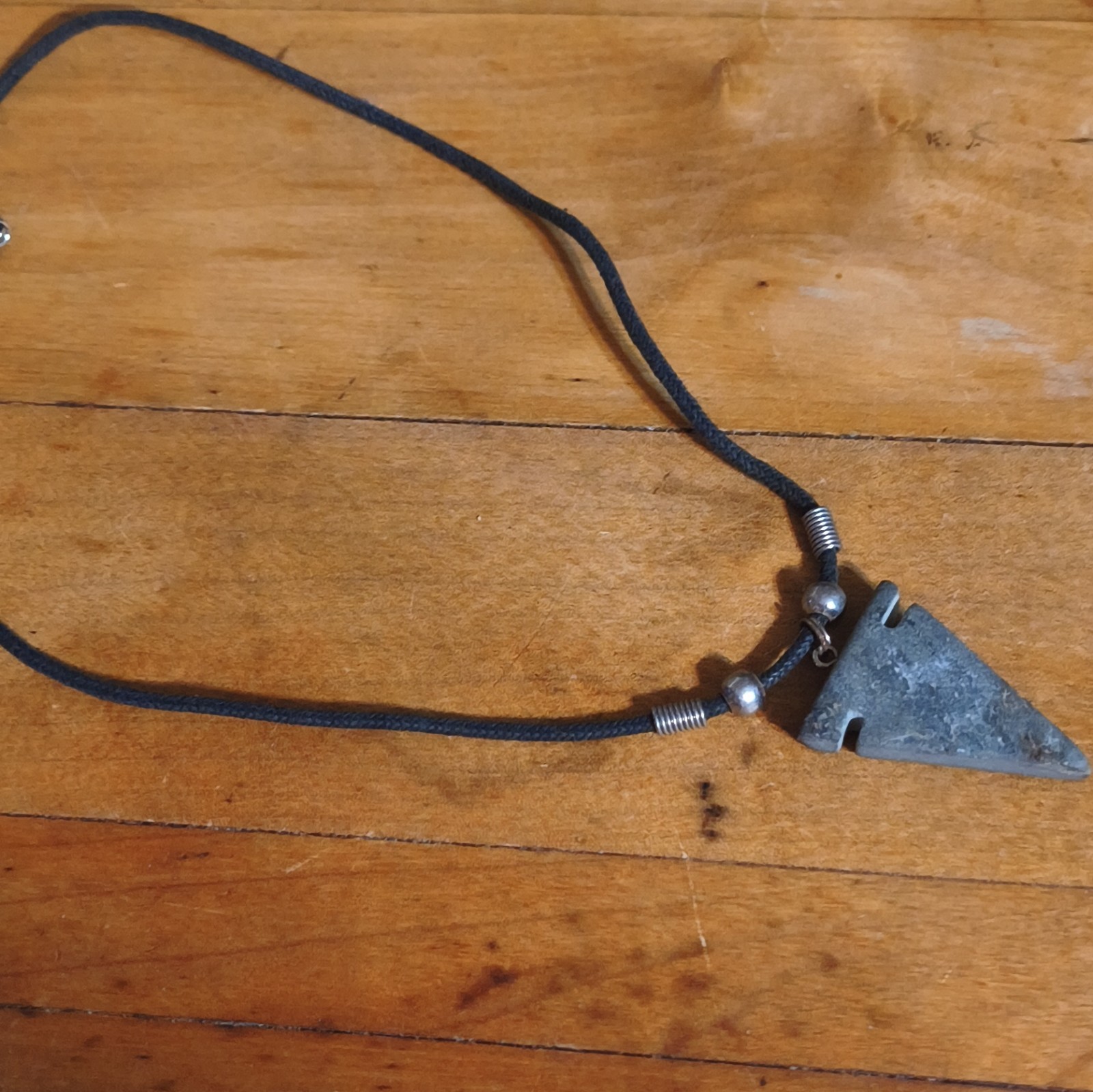 Silver Tone Triangle Pendant Necklace Black Cord Chain Lobster Clasp No Stone