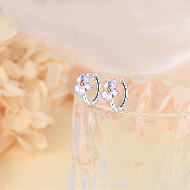 PANDACH 925 Sterling Silver Tiny Iris Flower Hoop Earrings Womens Jewelry Gifts