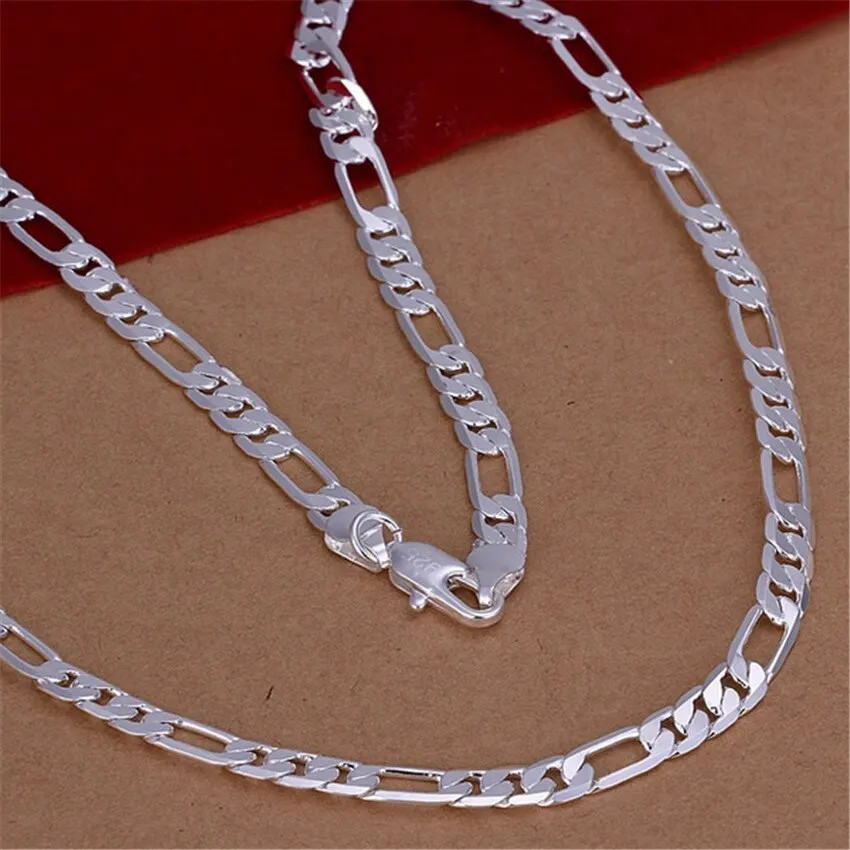 Sterling silver 925 Necklace Fashion high quality Mens 6MM flat chain jewelry