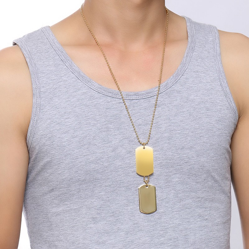 Double Dog Tag Pendant Women Men Necklace Link Stainless Steel Xmas Gift Fashion