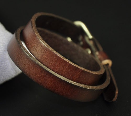 S44 Good Quality Surfer Double Wrap Genuine Leather Bracelet Wristband Brown HOT