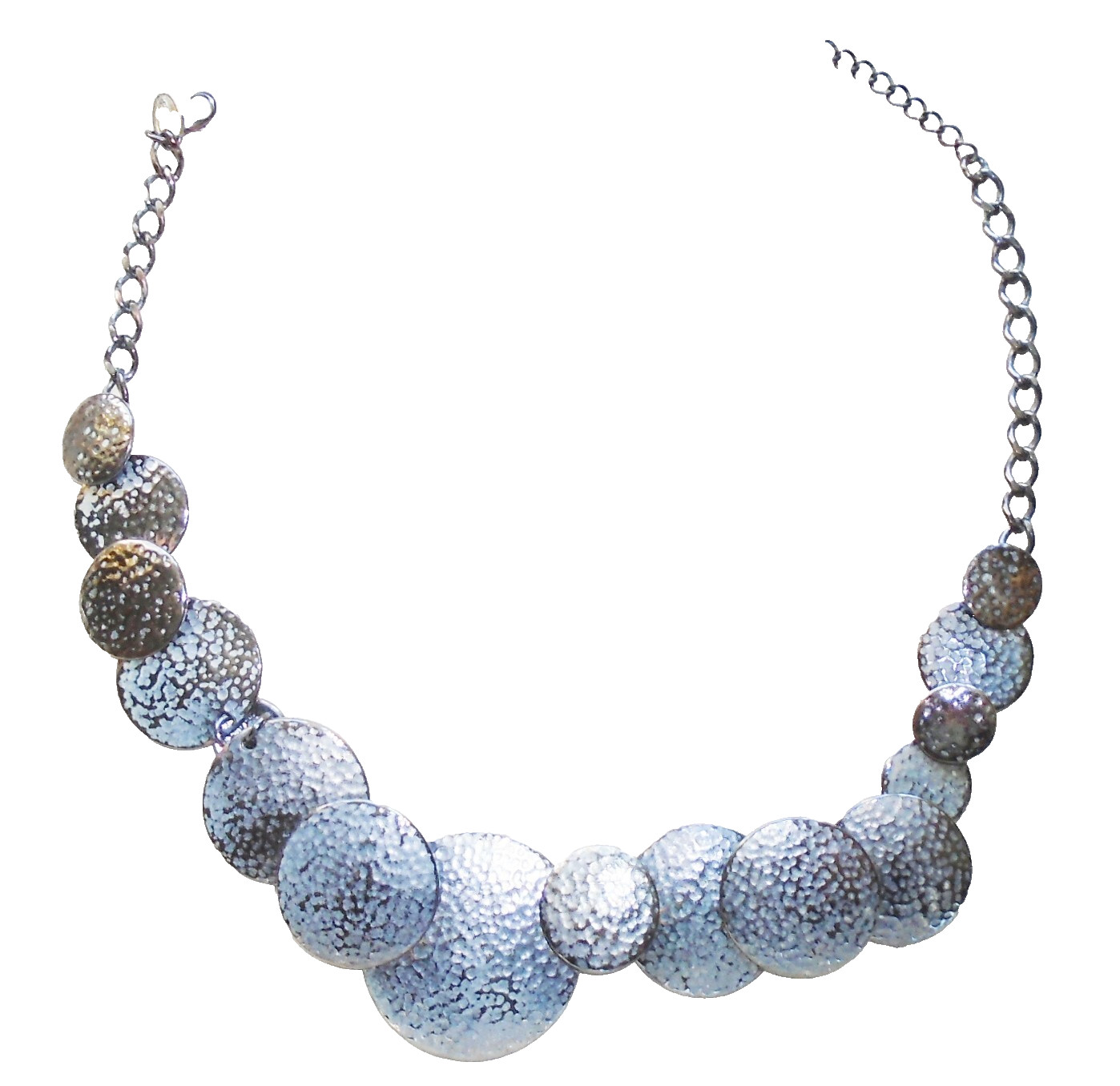 Jaeger Statement Gun-metal Silver-tone Disc Necklace chunky chain good condition