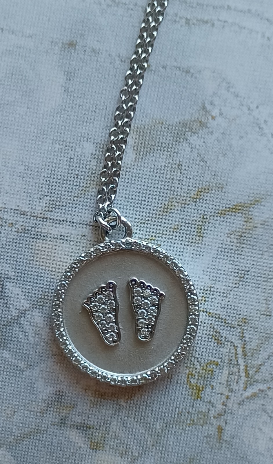 Lafonn Platinum Bonded Pave Baby Feet Pendant Necklace Sterling Silver New Mom