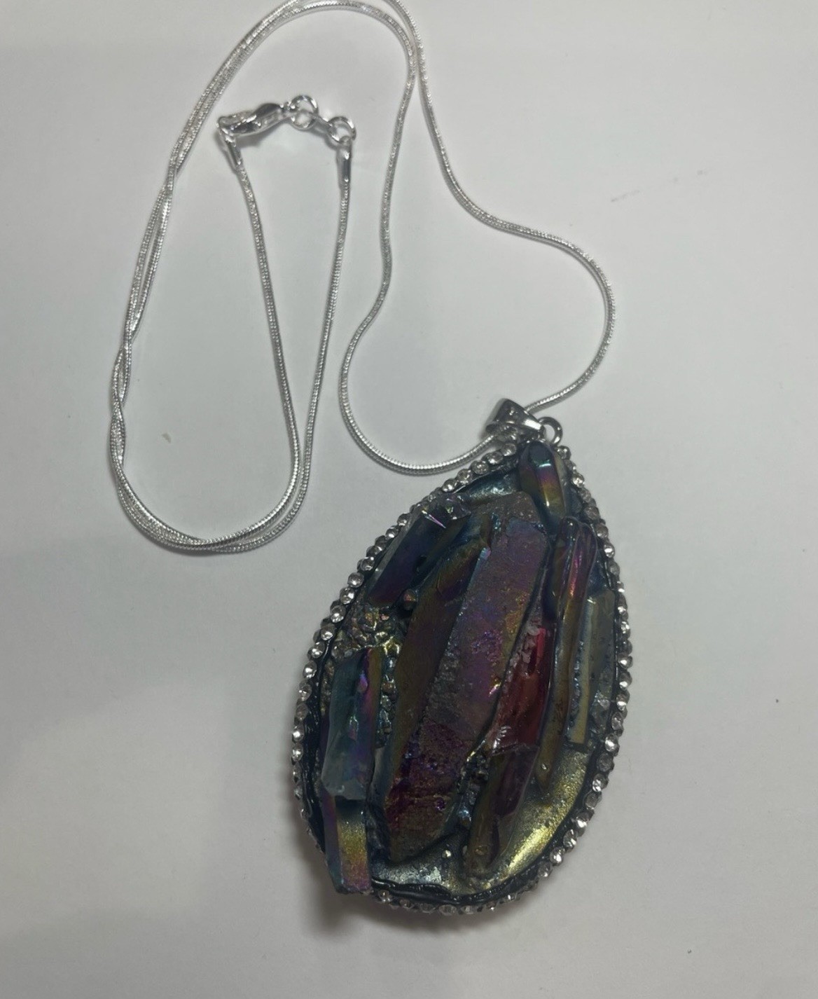 Iridescent Titanium Multicolor Crystal Teardrop Necklace – Sterling Silver